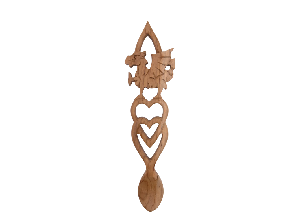 Welsh Dragon Double Heart Love Spoon