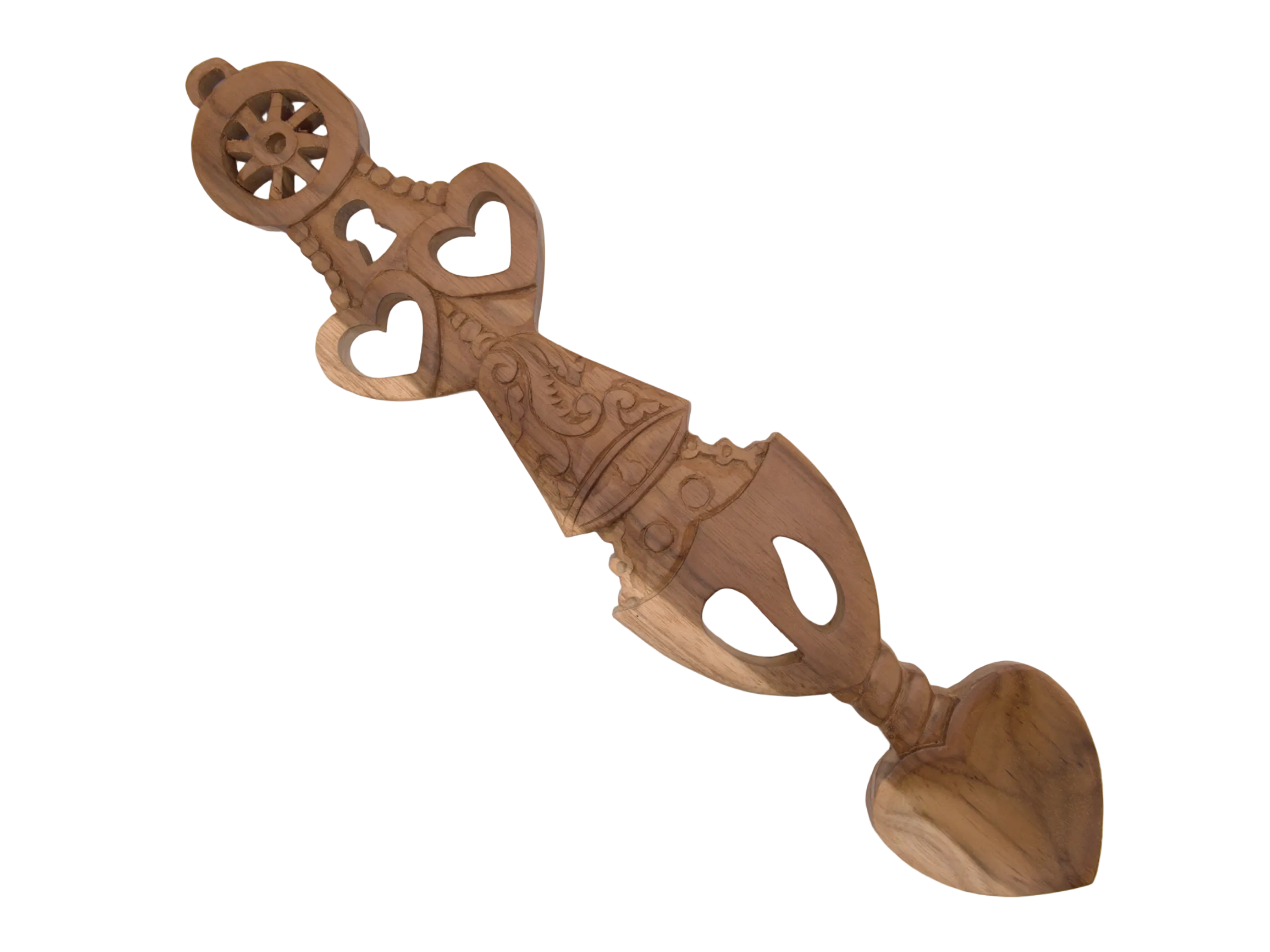 Double Heart Welsh Love Spoon with Wheel of Work