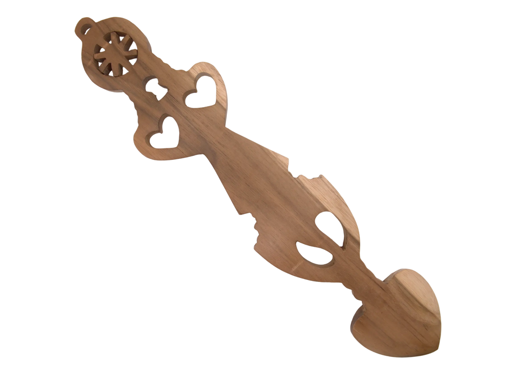 Double Heart Welsh Love Spoon with Wheel of Work