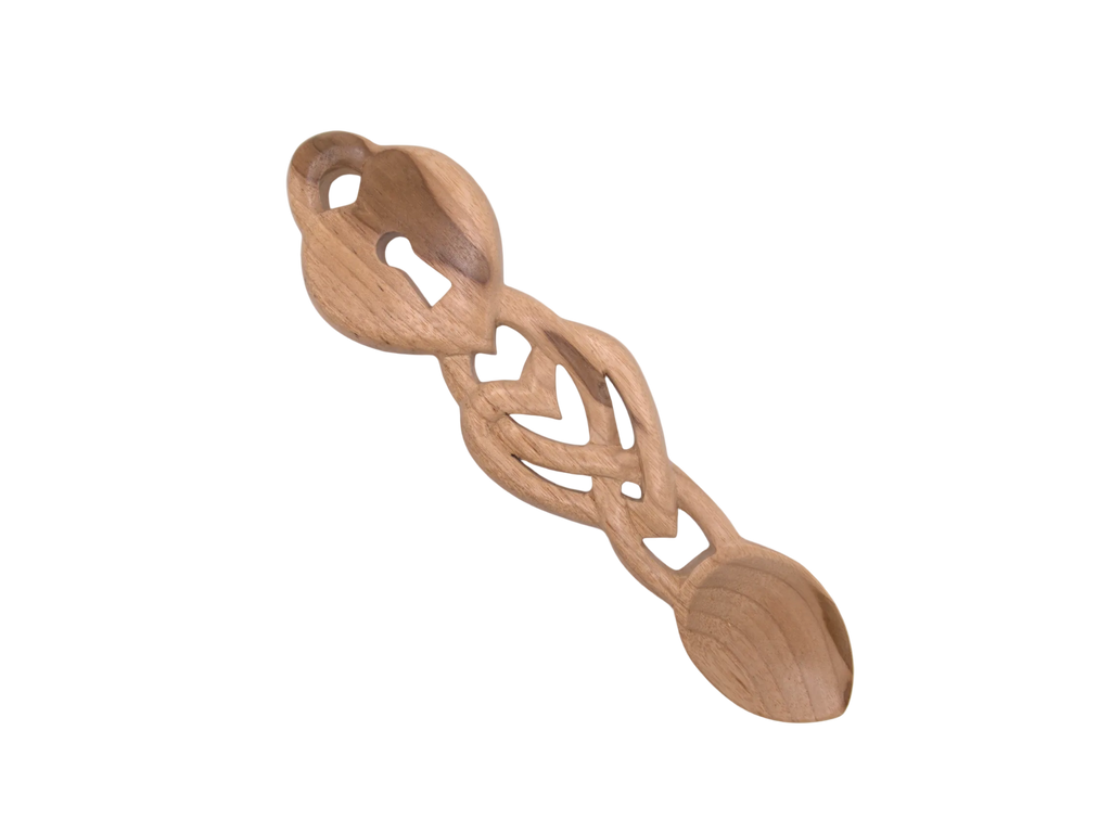 Heart & Key Welsh Love Spoon with Twisted Knot