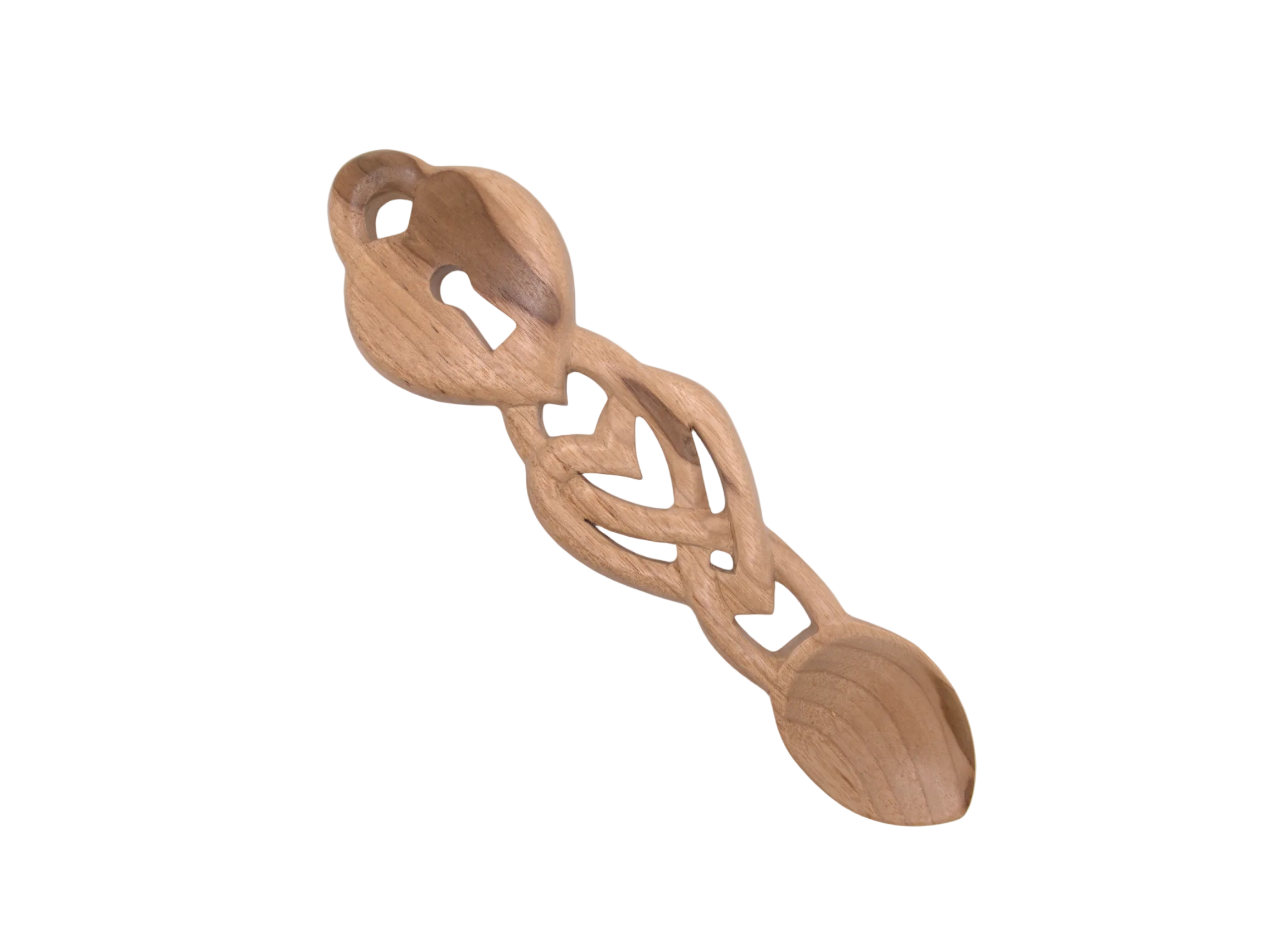 Heart & Key Welsh Love Spoon with Twisted Knot