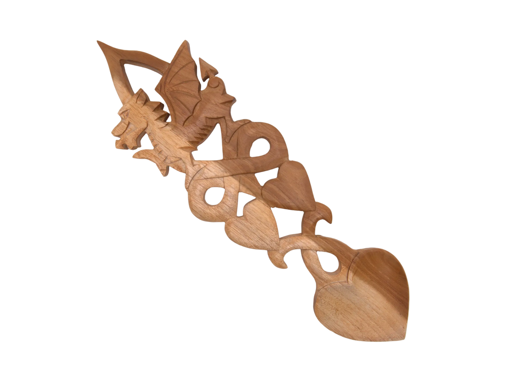 Welsh Dragon Love Spoon with Infinity Knot and Hearts