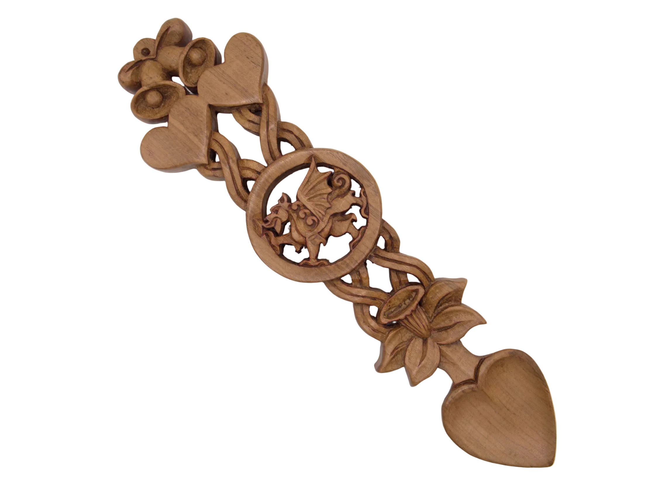 Welsh Dragon, Double Heart & Flower Love Spoon