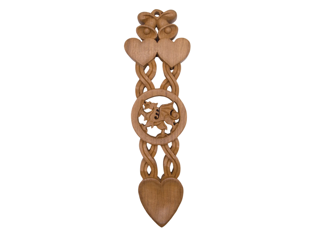 Two Hearts, Two Bells & Welsh Dragon Love Spoon
