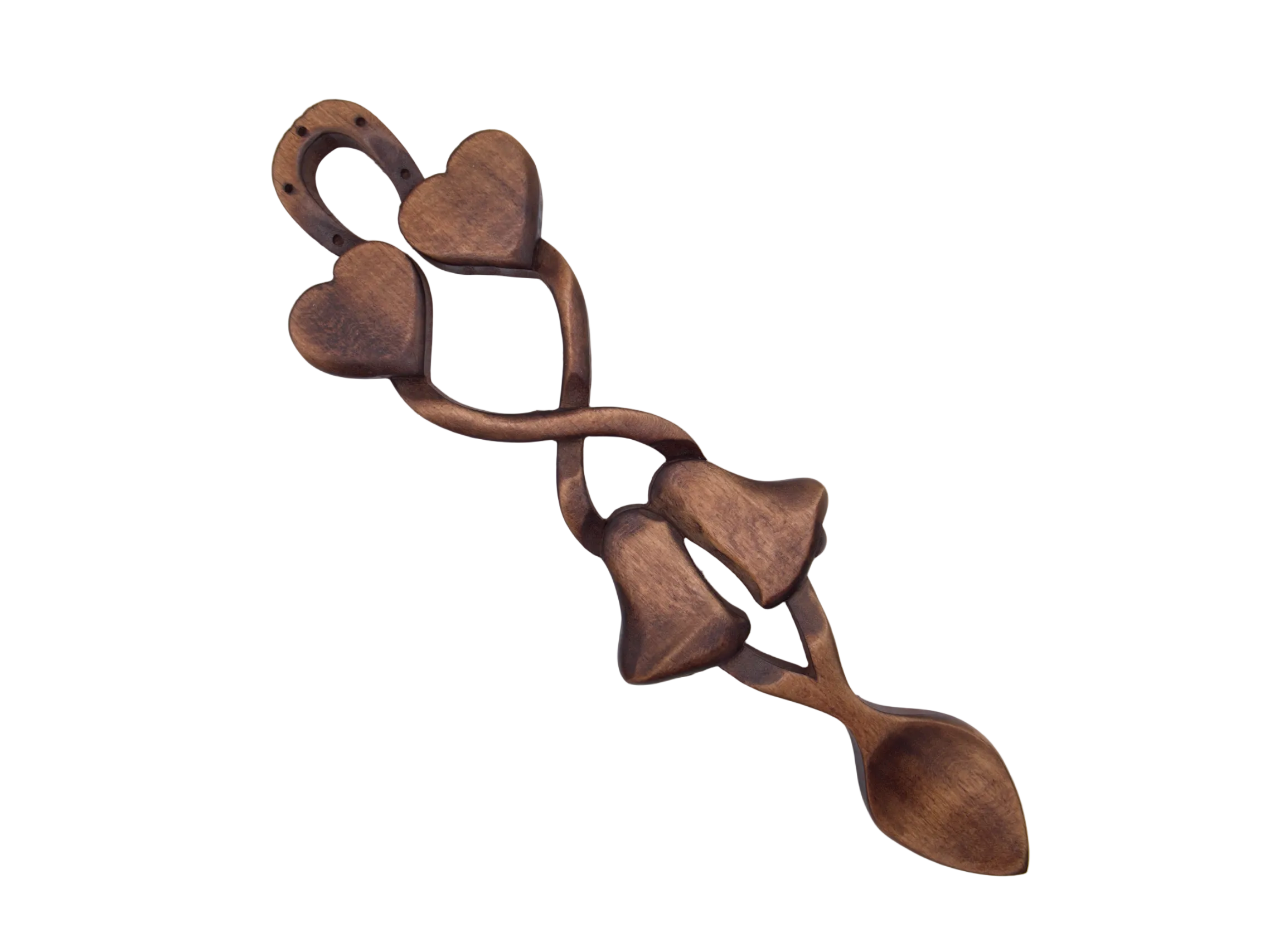 Two Hearts & Two Bells Welsh Love Spoon