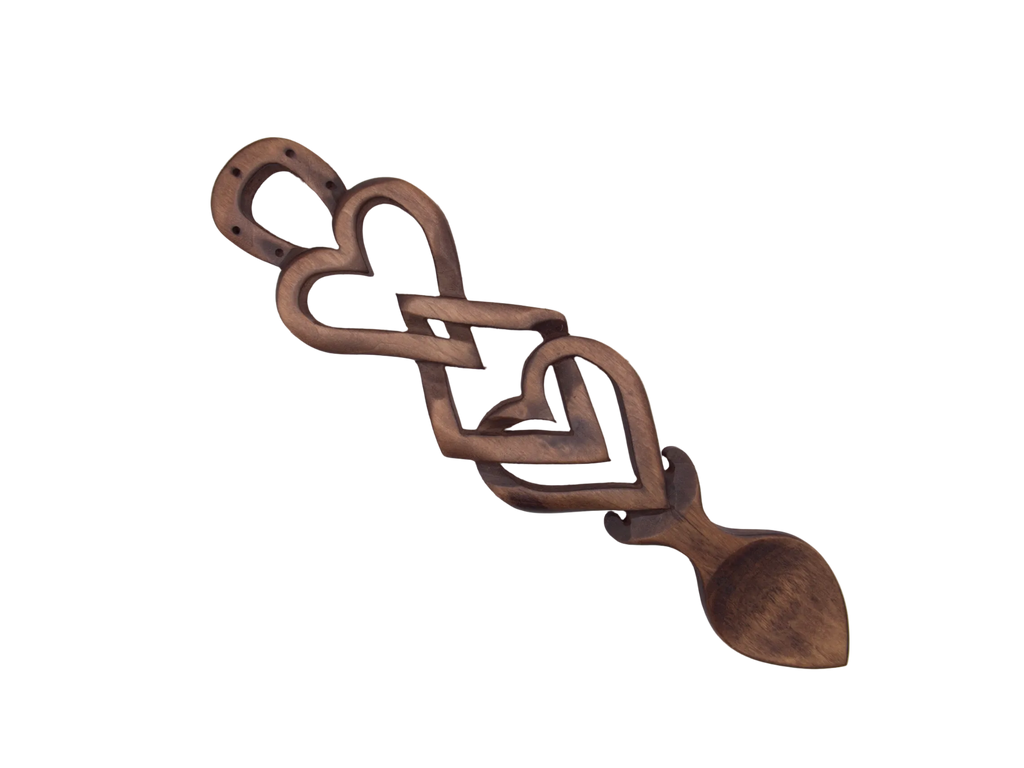 Interlocking Hearts and Diamond Welsh Love Spoon
