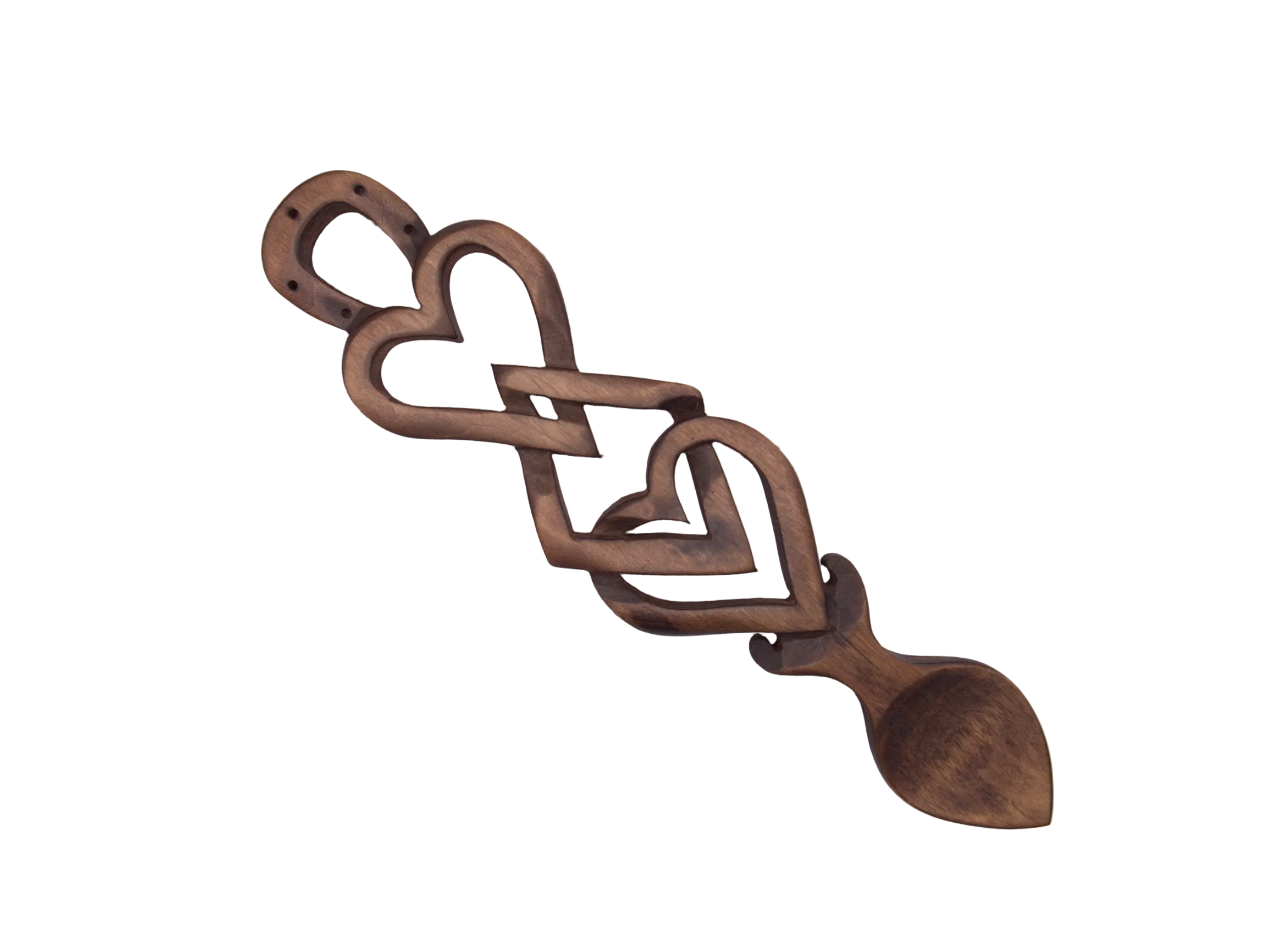 Interlocking Hearts and Diamond Welsh Love Spoon
