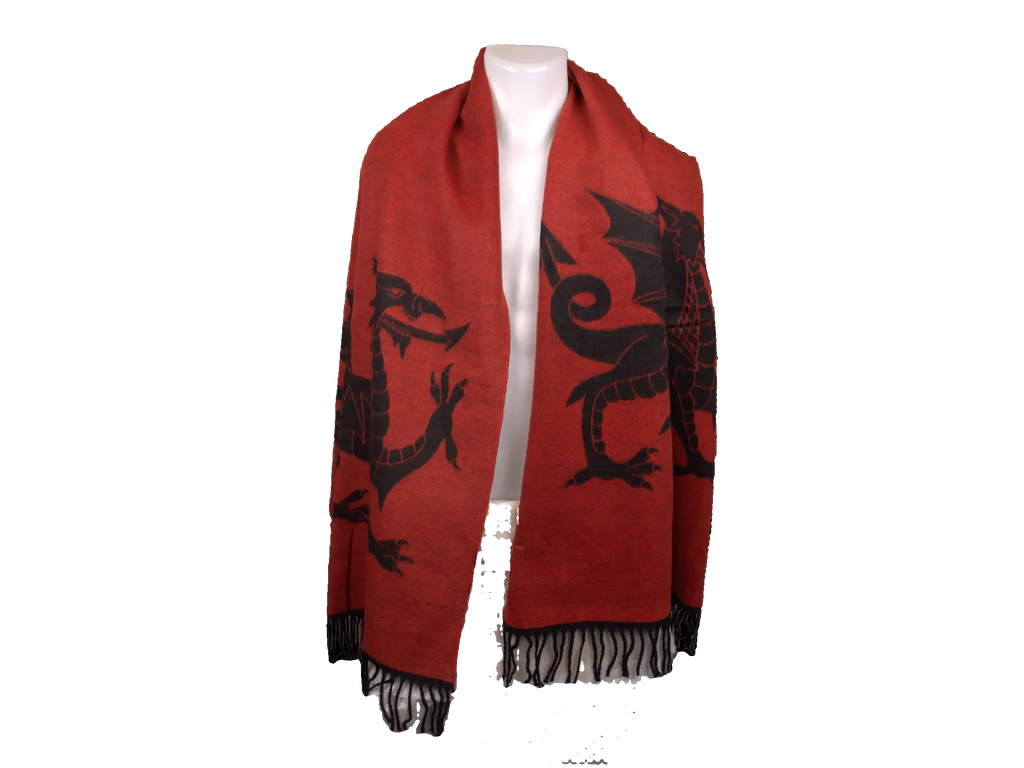 Reversible Welsh Dragon Wool Scarf