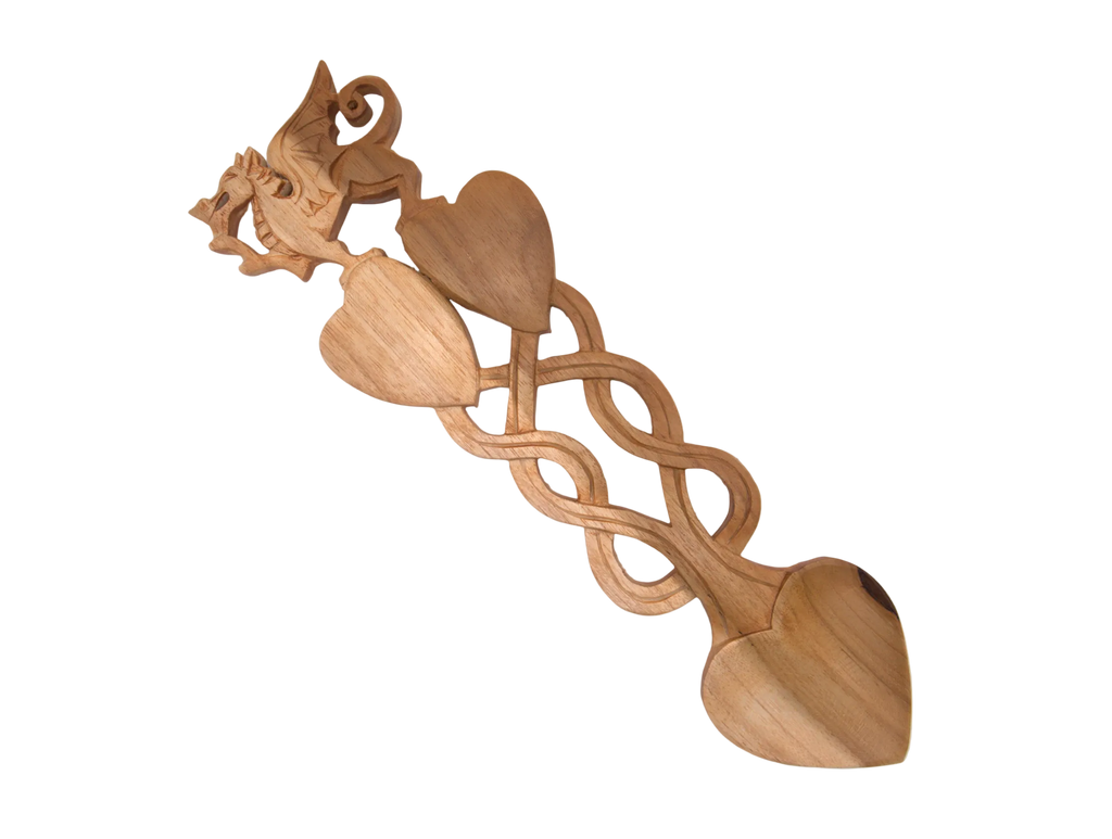 Dragon Double Heart Knot Welsh Lovespoon