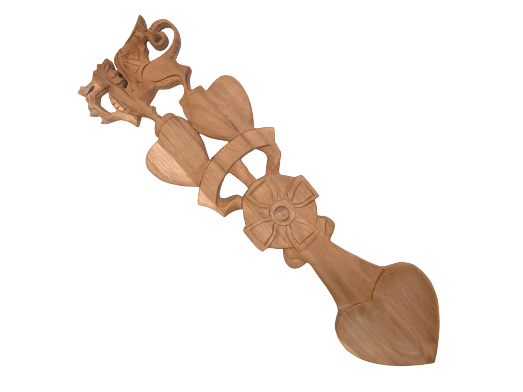 Dragon, Double Heart & Celtic Cross Welsh Lovespoon