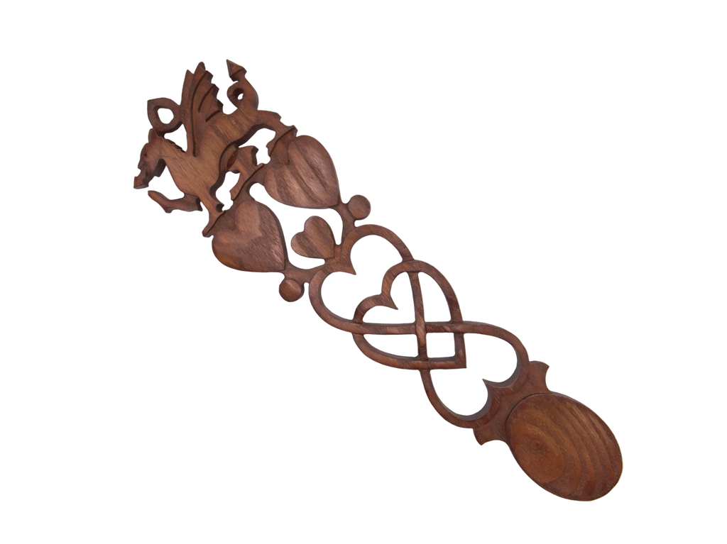 Dragon, Double Heart & Celtic Knot Welsh Lovespoon