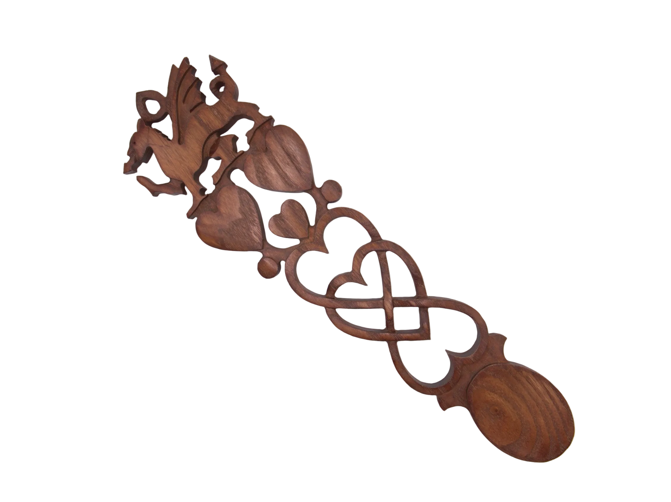 Dragon, Double Heart & Celtic Knot Welsh Lovespoon
