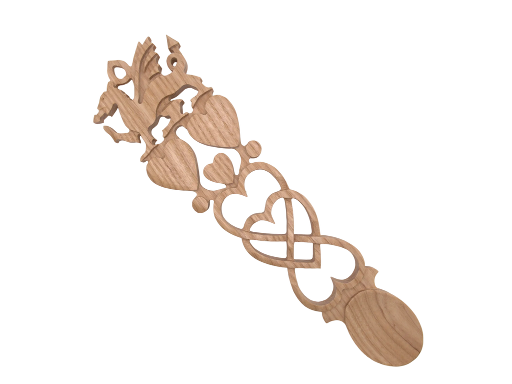 Dragon, Double Heart & Celtic Knot Welsh Lovespoon