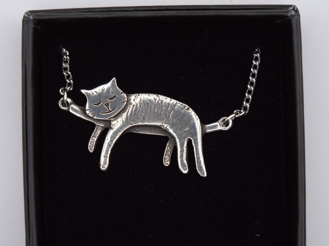 St Justin Pewter Lazy Cat Necklace