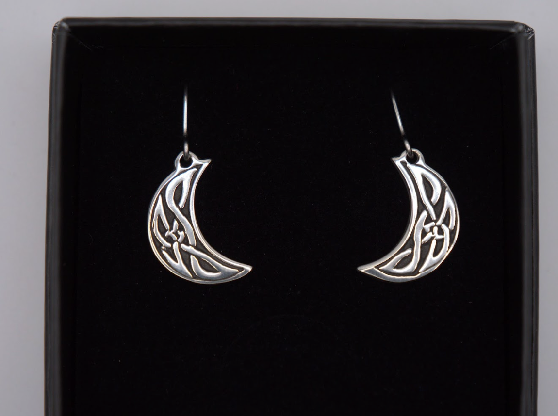 St Justin Pewter Celtic Moon Drop Earrings