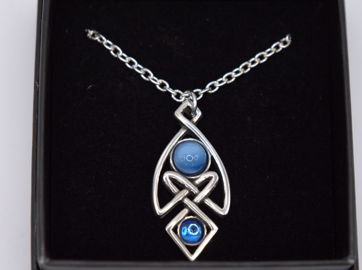 St Justin Pewter Celtic Blue Stone Necklace