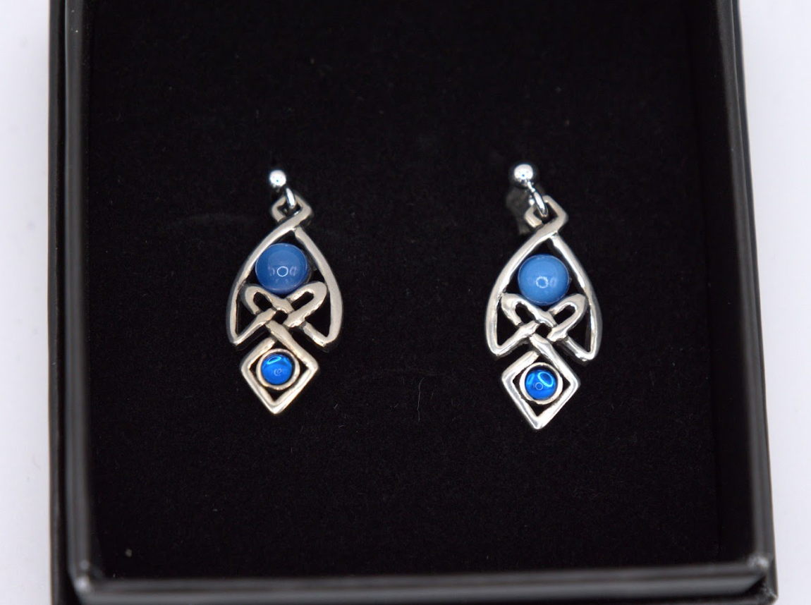 St Justin Pewter Celtic Blue Stone Earrings