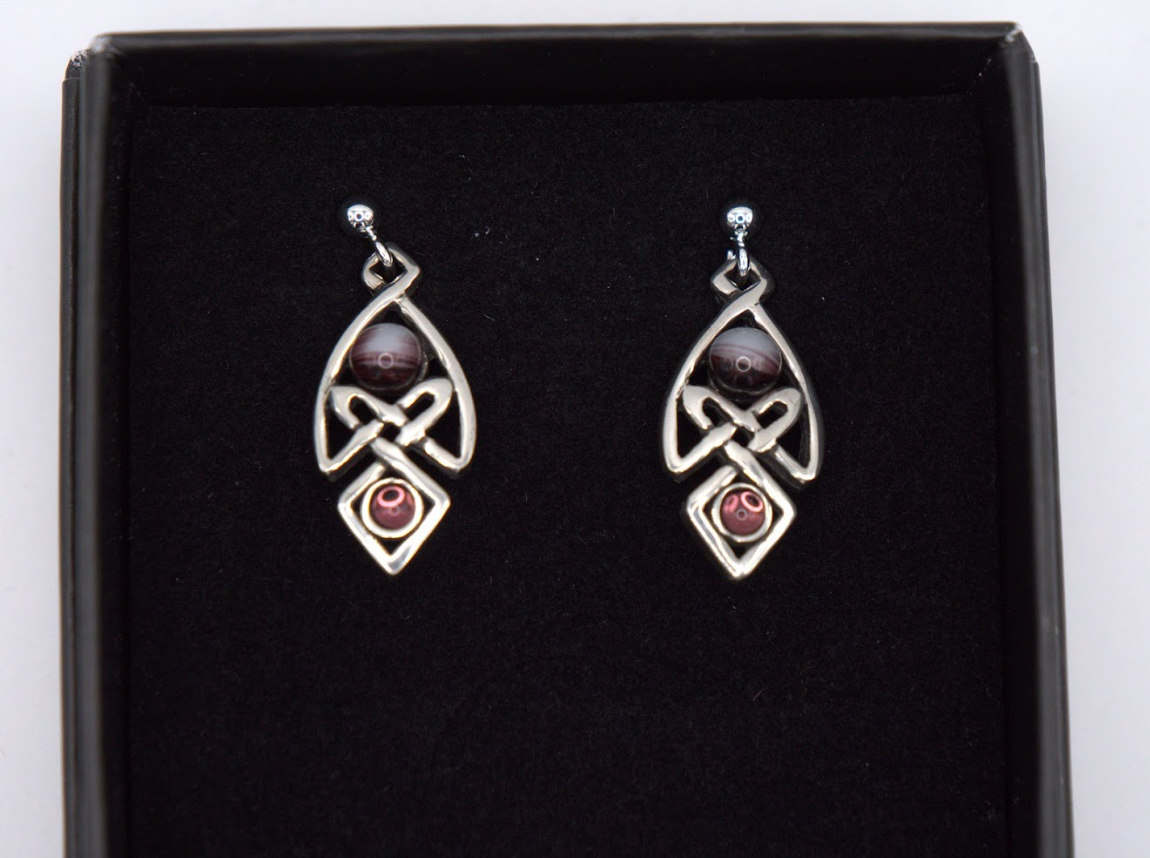 St Justin Pewter Celtic Purple Stone Earrings