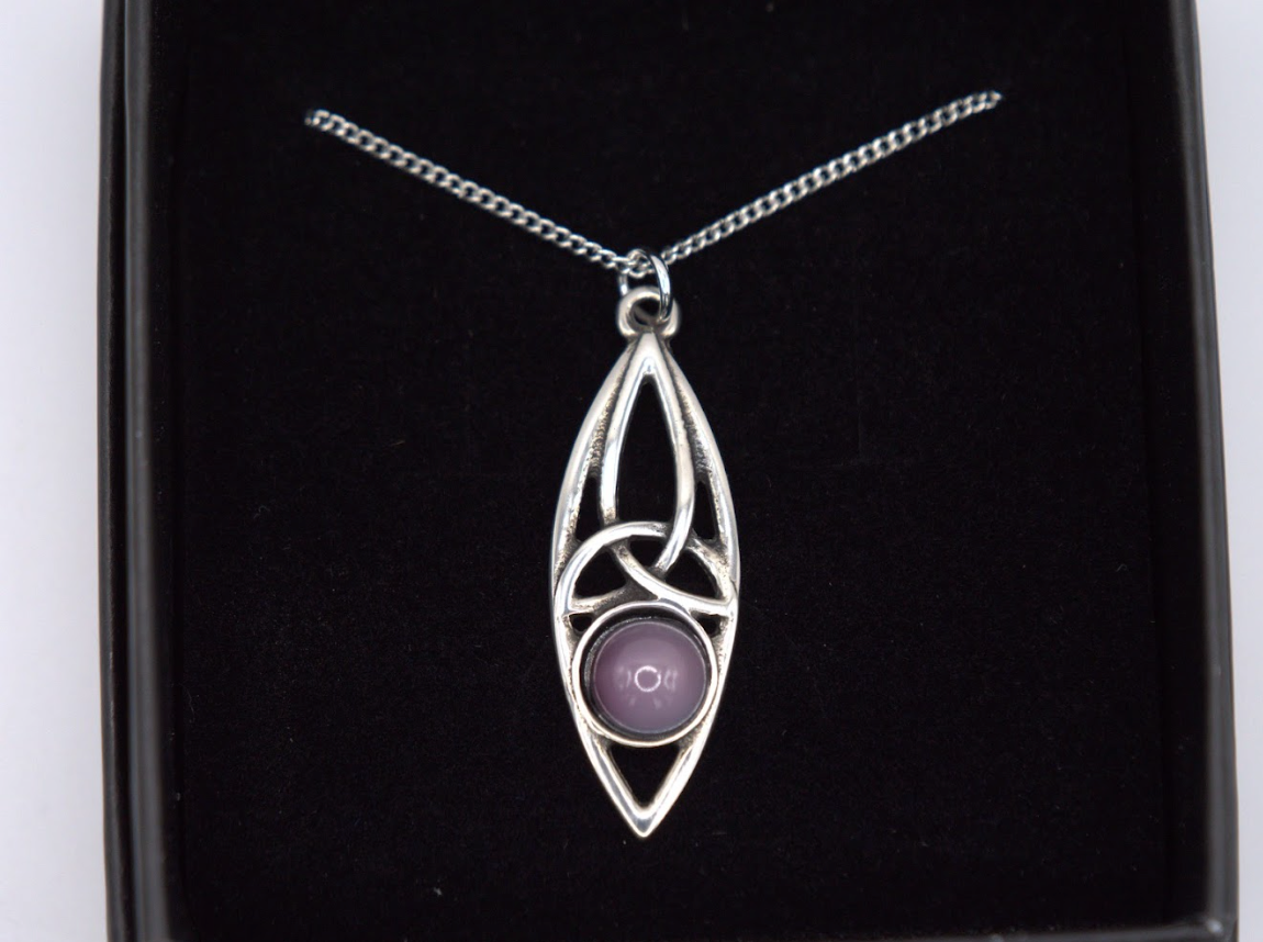 St Justin Pewter Celtic Trinity Knot Purple Stone Necklace