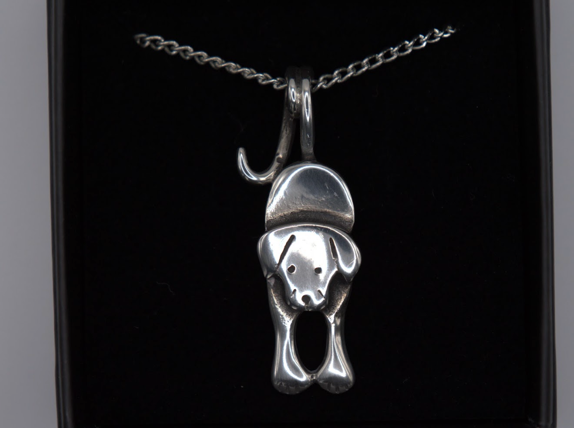 St Justin Pewter Sniffing Dog Necklace