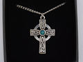 St Justin Pewter Celtic Cross Turquoise Stone Necklace
