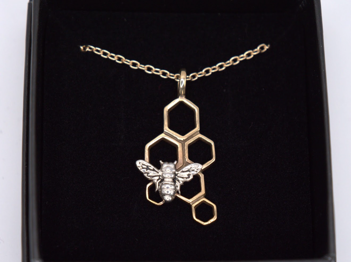 St Justin Bronze Honeycomb Bumblebee Necklace