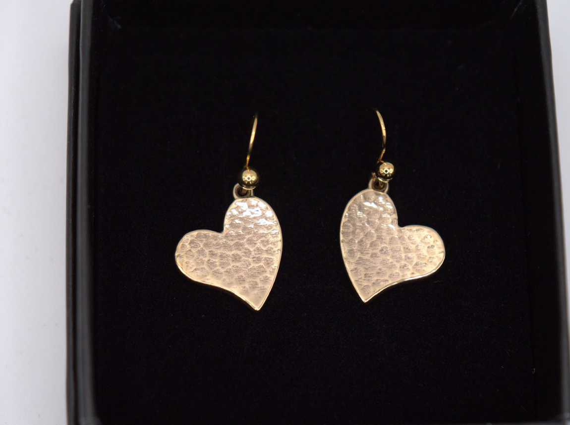 St Justin Bronze Hammered Heart Drop Earrings