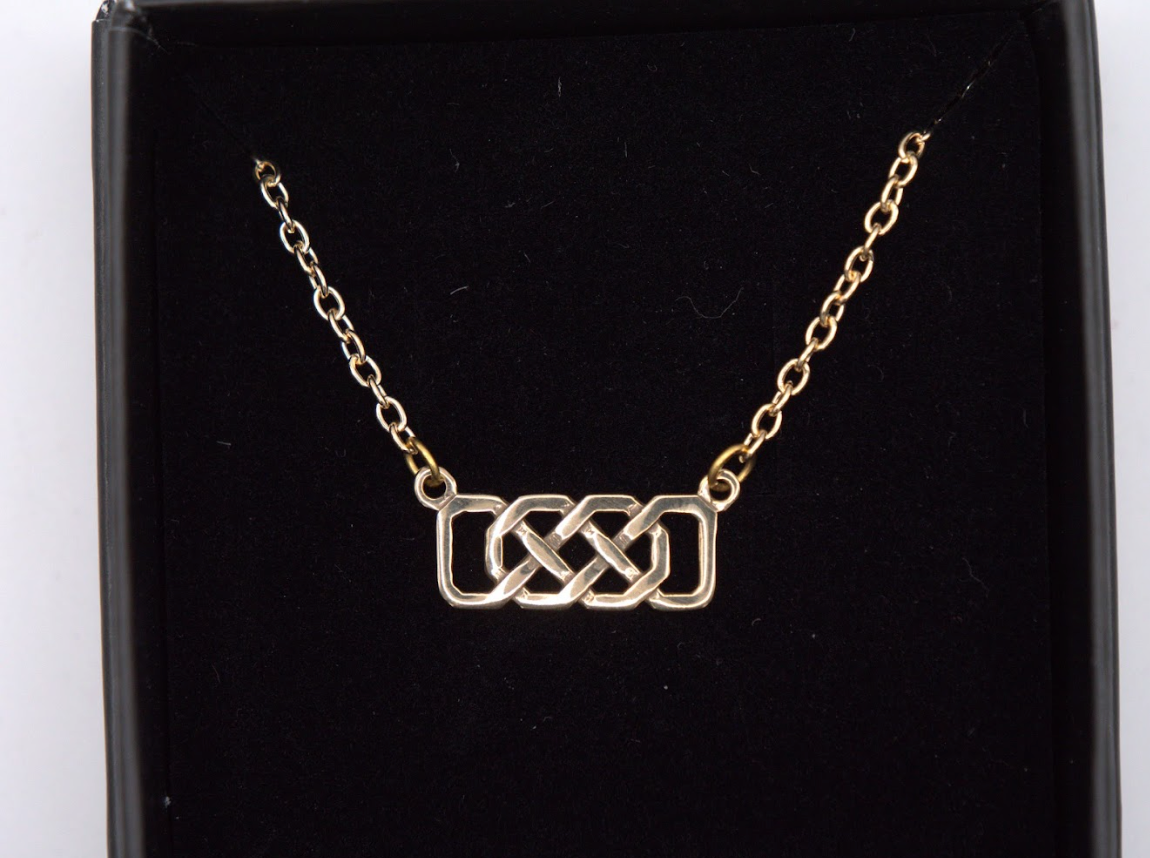 St Justin Bronze Celtic Knot T-Bar Necklace