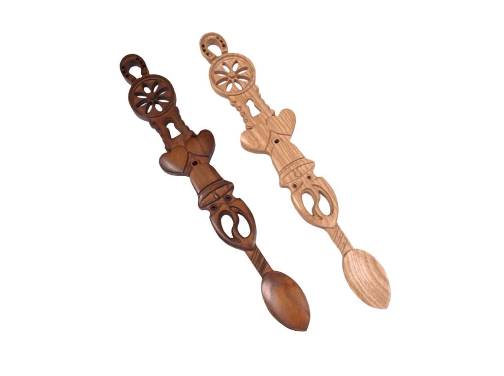 Welsh Lovespoon with Horseshoe, Wheel, Lock, Hearts, Bell & Soul Mates