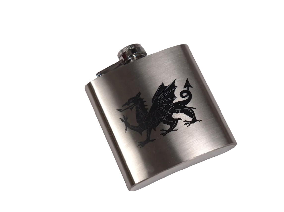 Welsh Dragon Stainless Steel Hip Flask