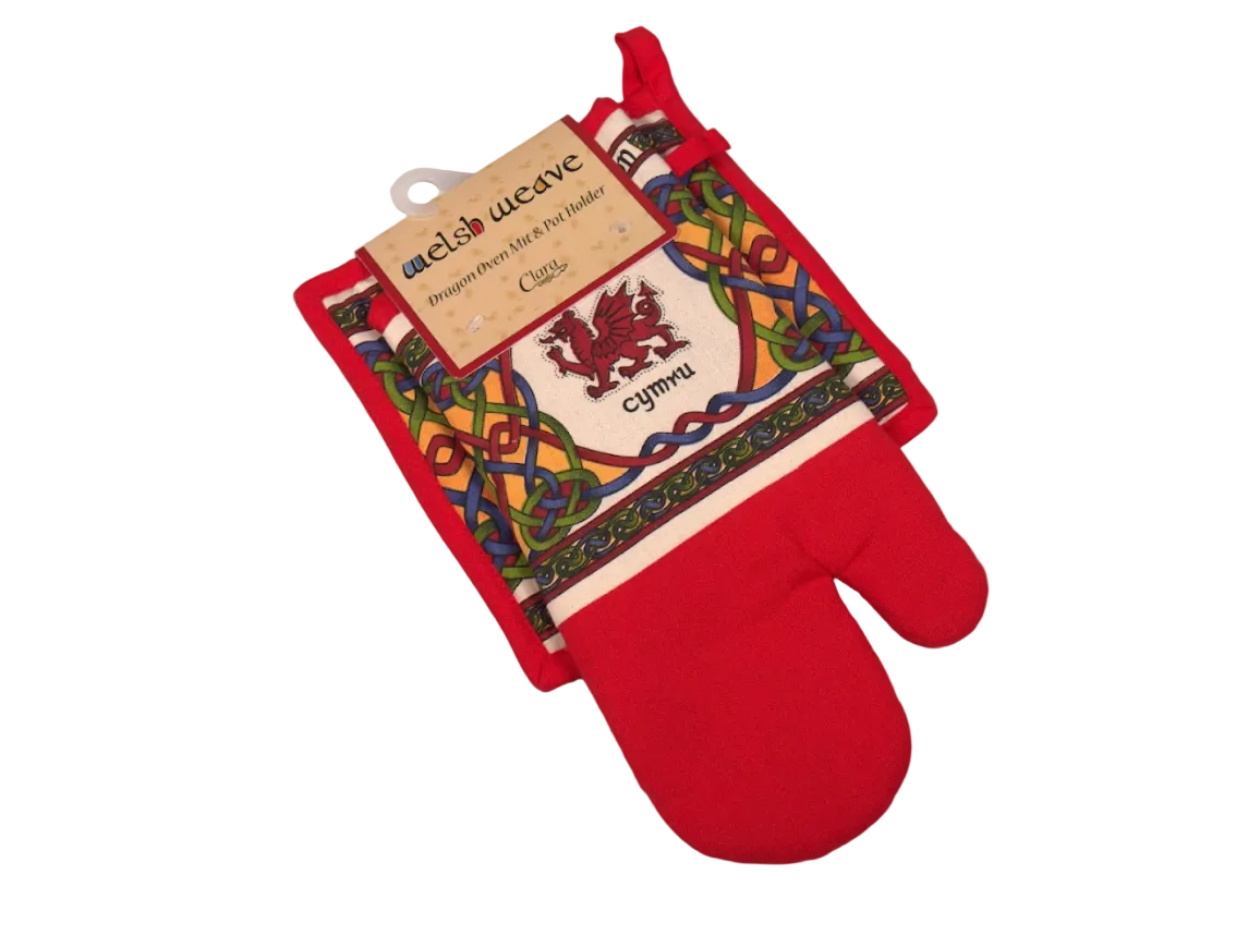 Welsh Weave Dragon Oven Mitt & Pot Holder Set